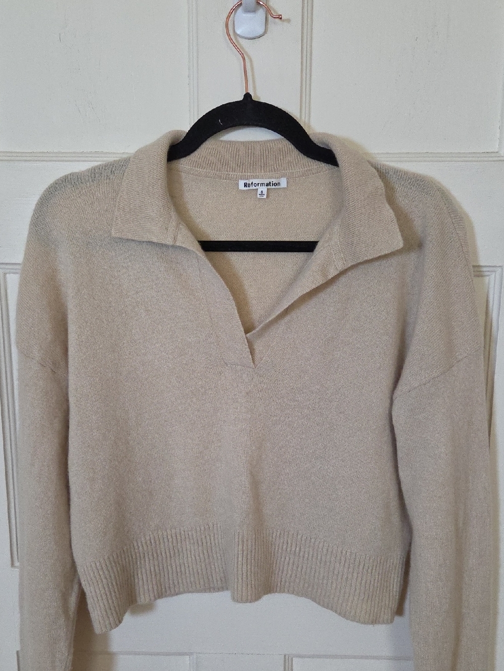 Reformation Women's Polo Cashmere Sweater In Beige Size Small - Picture 2 of 12